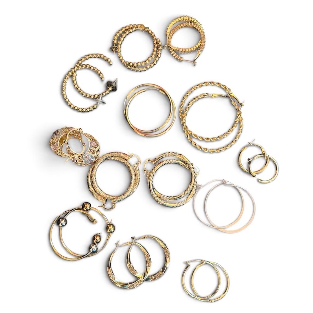 Lot of Pairs Gold /Rose Tone Hoop Earrings Twisted Beaded Religious Wear